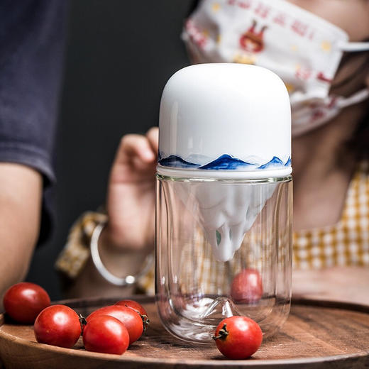 陶瓷便携式旅行茶具玻璃随行杯车载过滤泡茶杯户外茶水分离杯 山岳旅行茶杯-山川款B1f 商品图5