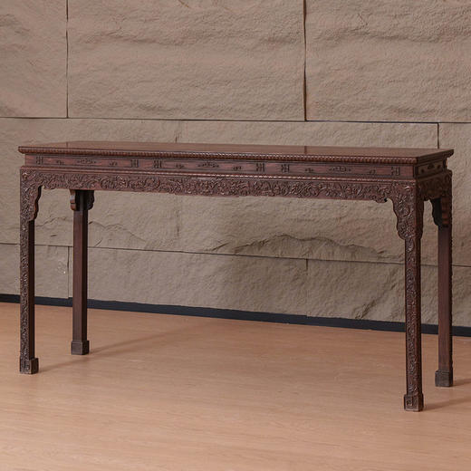 清 红木束腰马蹄腿西番莲纹条桌 商品图4