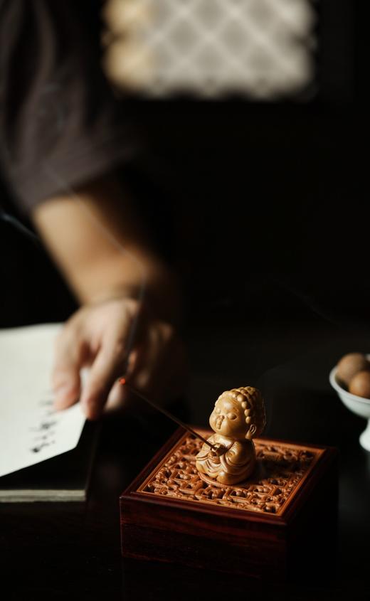 【青山特惠】小叶紫檀【欢天喜地香盒】+黄杨木小如来香插 套装 摆件 B10 商品图6