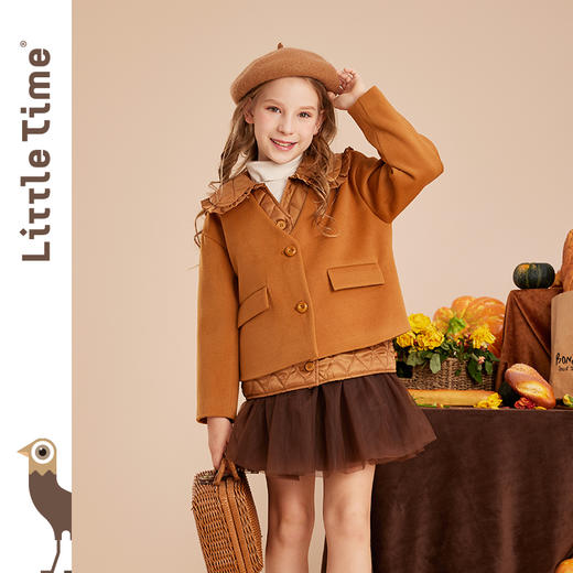 littletime女童小香风马甲外套两件套仿毛呢2022秋冬新款洋气套装 商品图2