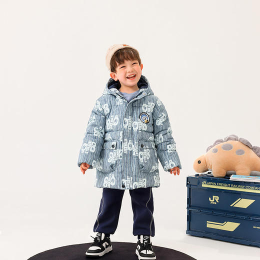 商场同款棉果果冬季连帽男童保暖抗冻印花中长款羽绒服印花时尚M412102922703 商品图0