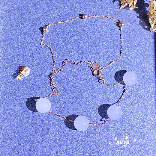 18K玫瑰金和田玉（白玉）玉珠手链-相伴/玉珠8mm 商品图4