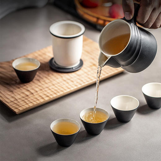 陶瓷旅行茶具功夫茶壶套装陶瓷快客杯便携式一壶五杯户外泡茶 轩昂快客杯（黑）VO1d 商品图7