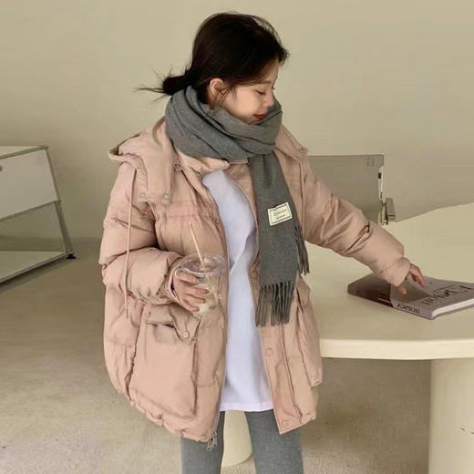 黛唯梵白鸭绒连帽羽绒服女中长款2022冬季新款甜美皮筋款韩版加厚保暖潮 商品图0