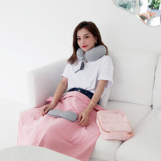 又见美物 旅行出差办公睡眠套装四件套 温凉双面颈枕眼罩披肩毯盖毯围巾收纳包 EB4Z01 商品图5