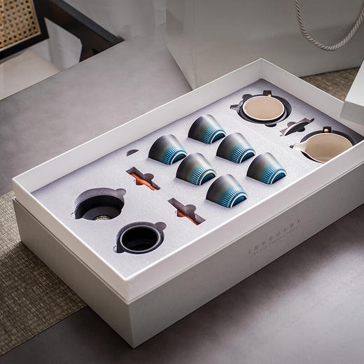陶瓷功夫茶具套装家用客厅陶瓷茶杯茶盘轻奢现代泡茶整套礼盒 伊-楼宇双侧把套装（9头）+茶盘VH2b 商品图4
