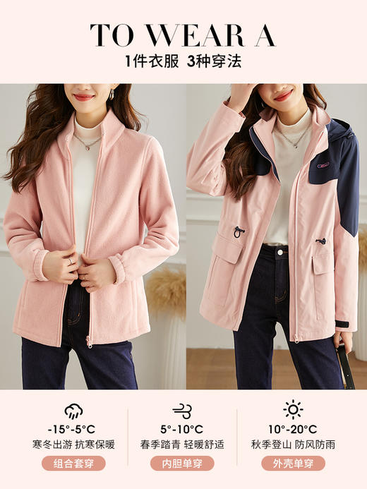 【1件77折】熙世界三合一冲锋衣加绒工装户外防风派克服外套女2024秋冬季新款 商品图2