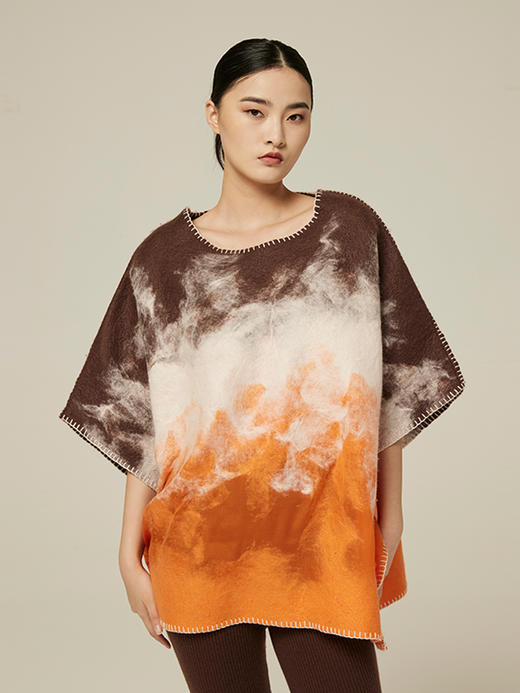 纯羊绒披肩女秋冬轻奢防风保暖围巾百搭桑蚕丝毛毡斗篷 SJF94W268W 商品图3