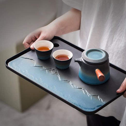 陶瓷功夫茶具套装家用客厅陶瓷茶杯茶盘轻奢现代泡茶整套礼盒 伊-楼宇双侧把套装（9头）+茶盘VH2b 商品图5