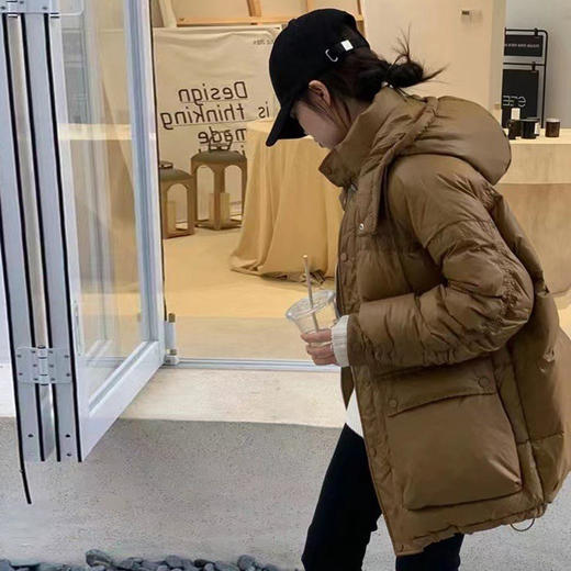 黛唯梵白鸭绒连帽羽绒服女中长款2022冬季新款甜美皮筋款韩版加厚保暖潮 商品图3