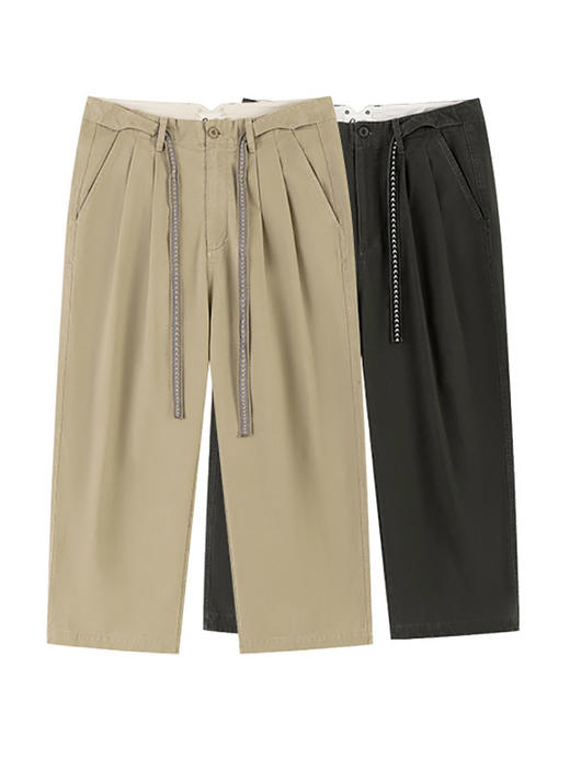 OUTORI/21OUK001/日系复古提花腰带做旧宽松直筒工装休闲九分裤 商品图4