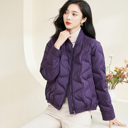 葡萄紫轻羽绒 90绒子含量 米思阳2025冬季新款气质淑女保暖短款羽绒服白鸭绒直筒外套女2946 商品图0