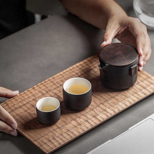 陶瓷旅行便携式快客杯一壶二杯户外小套陶瓷功夫茶具套装防烫 卓越快客杯（禅风白）T1b 商品图3