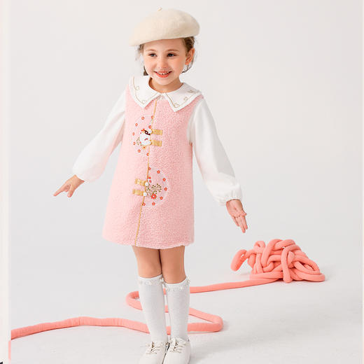商场同款棉果果冬季女童连衣裙刺绣款中国风毛绒背心裙M422702422640 商品图1