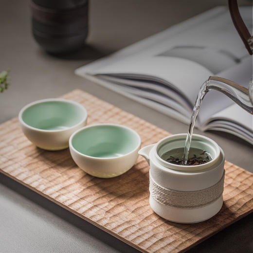 陶瓷旅行功夫茶具快客杯套装便携式包户外一壶二杯陶瓷泡茶壶 燃顶快客杯-白（便携包） 商品图2