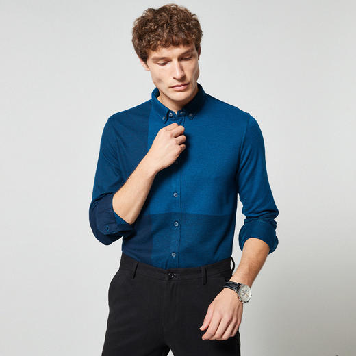 【专柜同款&羊毛混纺】罗蒙春秋季男装针织长袖衬衫男士商务休闲舒适保暖衬衣男 商品图1