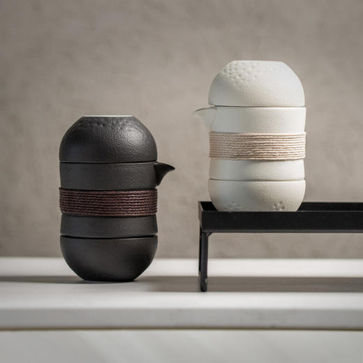 陶瓷旅行功夫茶具快客杯套装便携式包户外一壶二杯陶瓷泡茶壶 燃顶快客杯-白（便携包） 商品图4