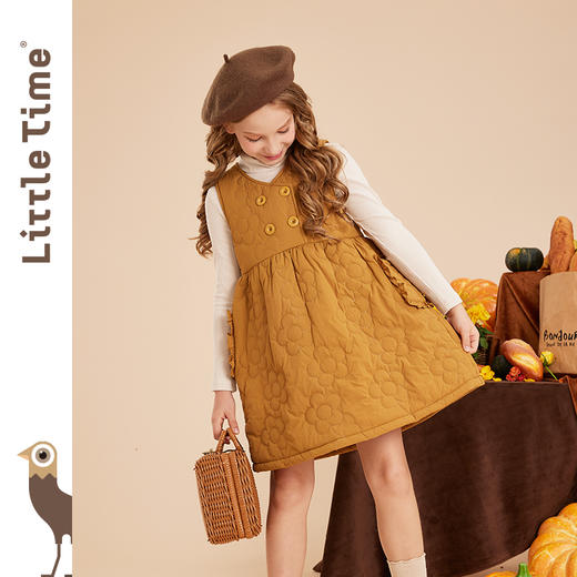 littletime女童花朵背心裙秋冬加厚保暖儿童背心连衣裙 商品图3