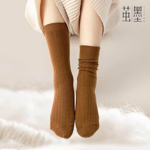 【踩在羊绒里的温暖】茧墨 坑条澳洲羊毛保暖袜 5双装 男女款中筒袜 保暖防寒 舒适透气 高弹不勒 商品图3