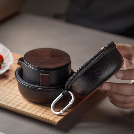 陶瓷旅行便携式快客杯一壶二杯户外小套陶瓷功夫茶具套装防烫 卓越快客杯（禅风白）T1b 商品图5