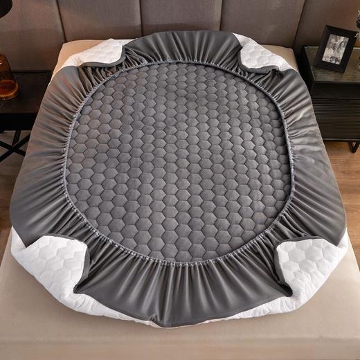 素色六边形牛奶绒夹棉床笠秋冬保暖床套席梦思床垫保护套防滑床罩 商品图2