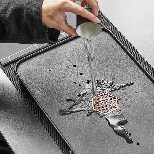 陶瓷仿乌金石茶盘家用茶具托盘轻奢干泡盘日式小茶台蓄排水式 梅花乌金瓷石茶盘N3b 商品图2