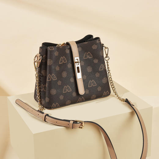 【预热双12】Safiya/索菲娅包包2022新款复古印花水桶包单肩包女式斜挎包女包 SF9158006Y 商品图2