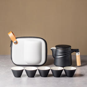 陶瓷旅行茶具功夫茶壶套装陶瓷快客杯便携式一壶五杯户外泡茶 轩昂快客杯（黑）VO1d