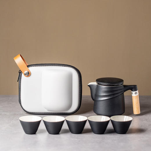 陶瓷旅行茶具功夫茶壶套装陶瓷快客杯便携式一壶五杯户外泡茶 轩昂快客杯（黑）VO1d 商品图0