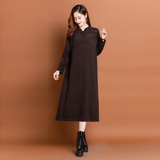 气质针织连衣裙，半高领洋气毛衣裙CC-10-1938 商品图3
