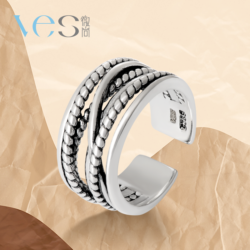 编织做旧复古泰银925戒指