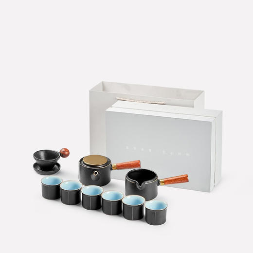 陶瓷功夫茶壶茶具套装家用轻奢泡茶陶瓷茶杯茶盘礼盒小套 黑陶金边双侧把套装（13头-带盘） 商品图5