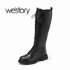 westory2022年秋冬新款黑色长靴交叉系带显瘦骑士靴82521 商品缩略图2