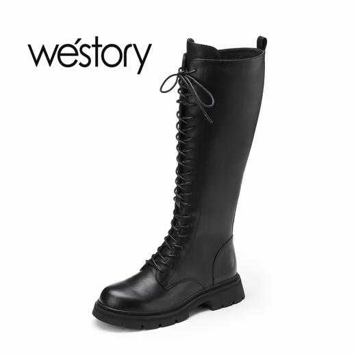 westory2022年秋冬新款黑色长靴交叉系带显瘦骑士靴82521 商品图2