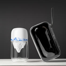 陶瓷便携式旅行茶具玻璃随行杯车载过滤泡茶杯户外茶水分离杯 山岳旅行茶杯-山川款B1f