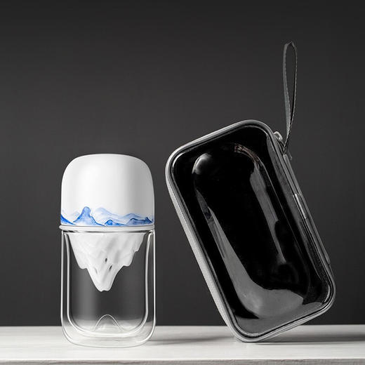 陶瓷便携式旅行茶具玻璃随行杯车载过滤泡茶杯户外茶水分离杯 山岳旅行茶杯-山川款B1f 商品图0