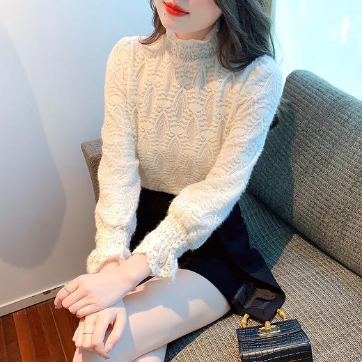 洋气半高领加绒加厚，蕾丝衫保暖上衣KQL-9919 商品图4