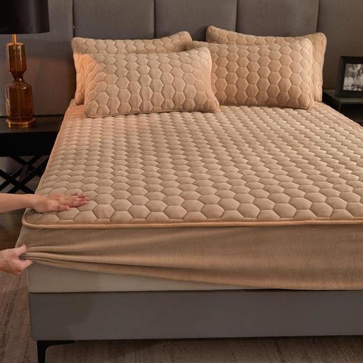 素色六边形牛奶绒夹棉床笠秋冬保暖床套席梦思床垫保护套防滑床罩 商品图6