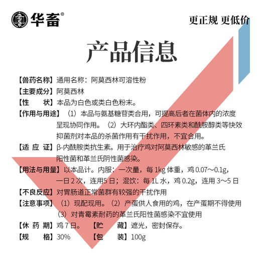 华畜30%阿莫西林可溶性粉 进口溶剂吸收更好 猪肉鸡肉鹅通用 商品图3