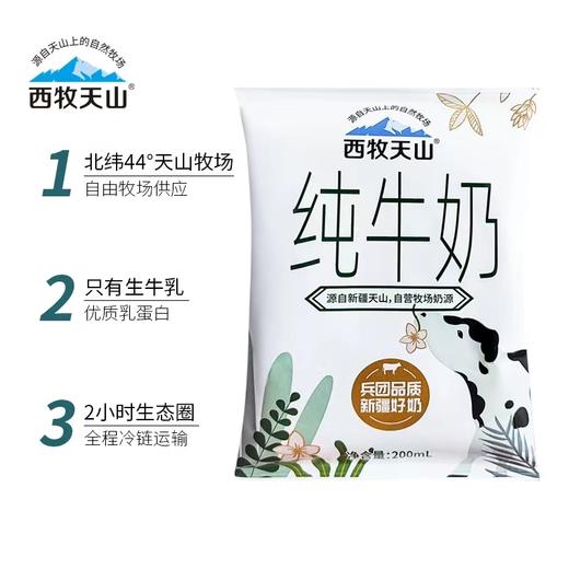 西牧天山新疆纯牛奶袋装纯奶整箱儿童学生营养早餐奶200ml*20袋 商品图0