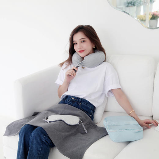 又见美物 旅行出差办公睡眠套装四件套 温凉双面颈枕眼罩披肩毯盖毯围巾收纳包 EB4Z01 商品图4