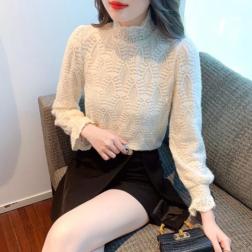 洋气半高领加绒加厚，蕾丝衫保暖上衣KQL-9919 商品图1