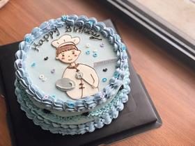 手绘小厨师奶油裱花蛋糕