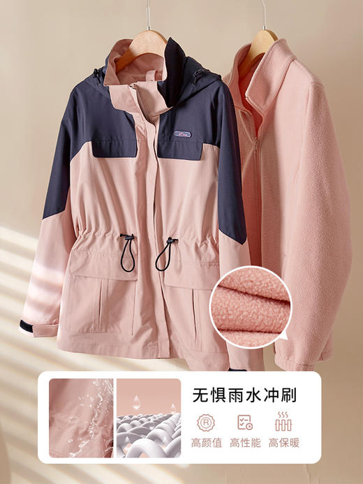 【1件77折】熙世界三合一冲锋衣加绒工装户外防风派克服外套女2024秋冬季新款 商品图3