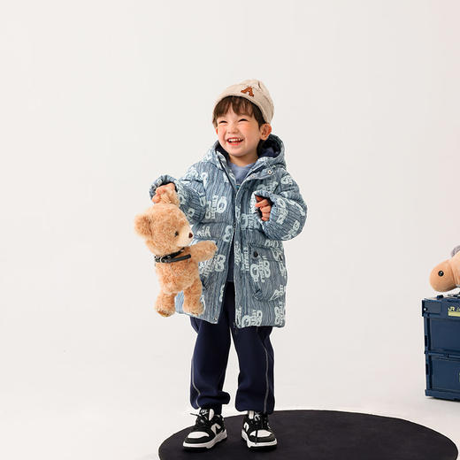 商场同款棉果果冬季连帽男童保暖抗冻印花中长款羽绒服印花时尚M412102922703 商品图1