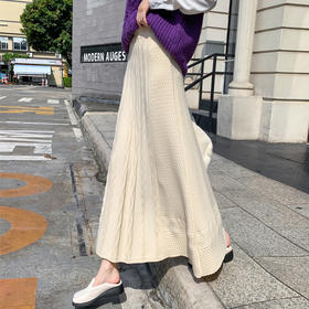 黛唯梵针织半身裙女秋冬天百褶伞裙中长款高腰a字毛线长裙子遮胯显瘦厚