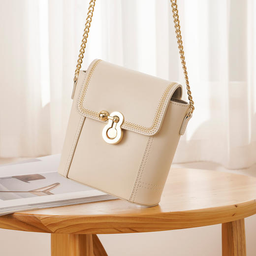 【立减30元】Safiya/索菲娅牛皮包包2022新款链条包单肩包女式斜挎包女包 SF953007Y 商品图9