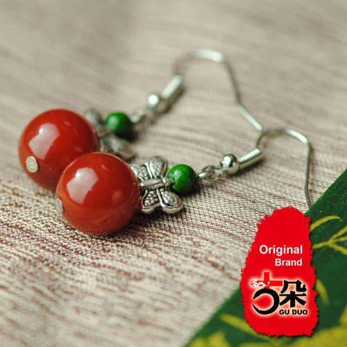 JGL-03100004简约耳环 民族饰品设计 苗银蝴蝶玛瑙耳饰耳坠 商品图1