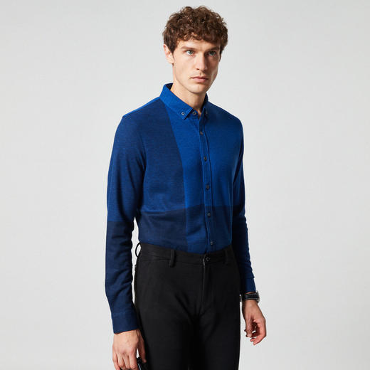 【专柜同款&羊毛混纺】罗蒙春秋季男装针织长袖衬衫男士商务休闲舒适保暖衬衣男 商品图3