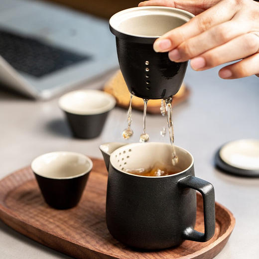 旅行功夫茶具泡茶壶套装陶瓷快客杯一壶二杯户外办公喝茶简易旅游 暮春泡茶壶（一壶2杯）-黑 商品图9